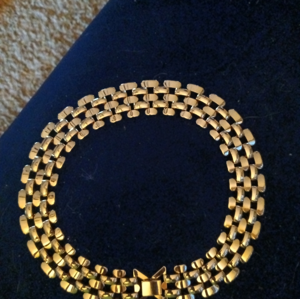 Wide Yellow Gold Colour Necklace 16" Length High Gloss Well Made